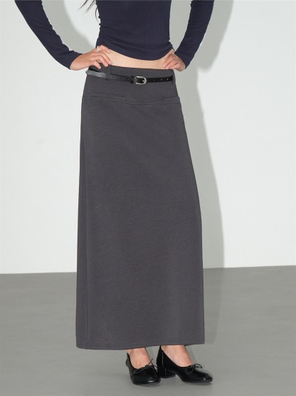 Joelle Straight Cut Back Slit Midi Skirt