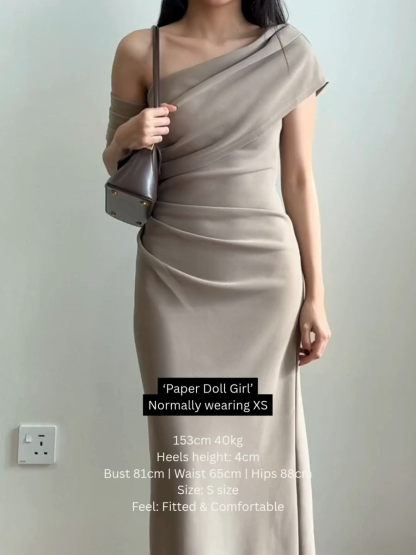 Frederika Asymmetric Shoulder Dinner Dress