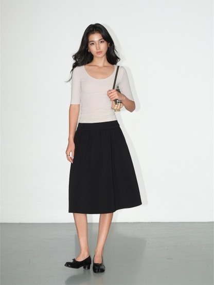 Liesel Scoop-Neck Elbow-Sleeve Top