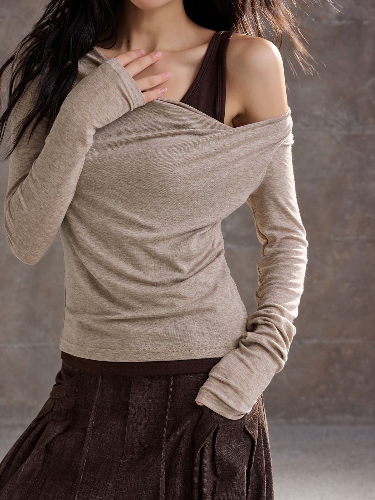 Helene Draped Long-Sleeve Top