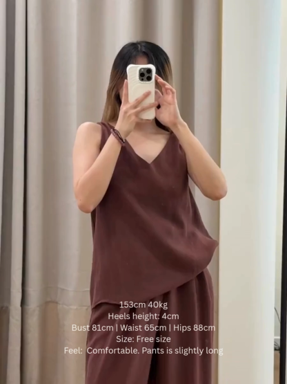 Charter Shoulder Twist Knot Top & Pants Set (PTS102)