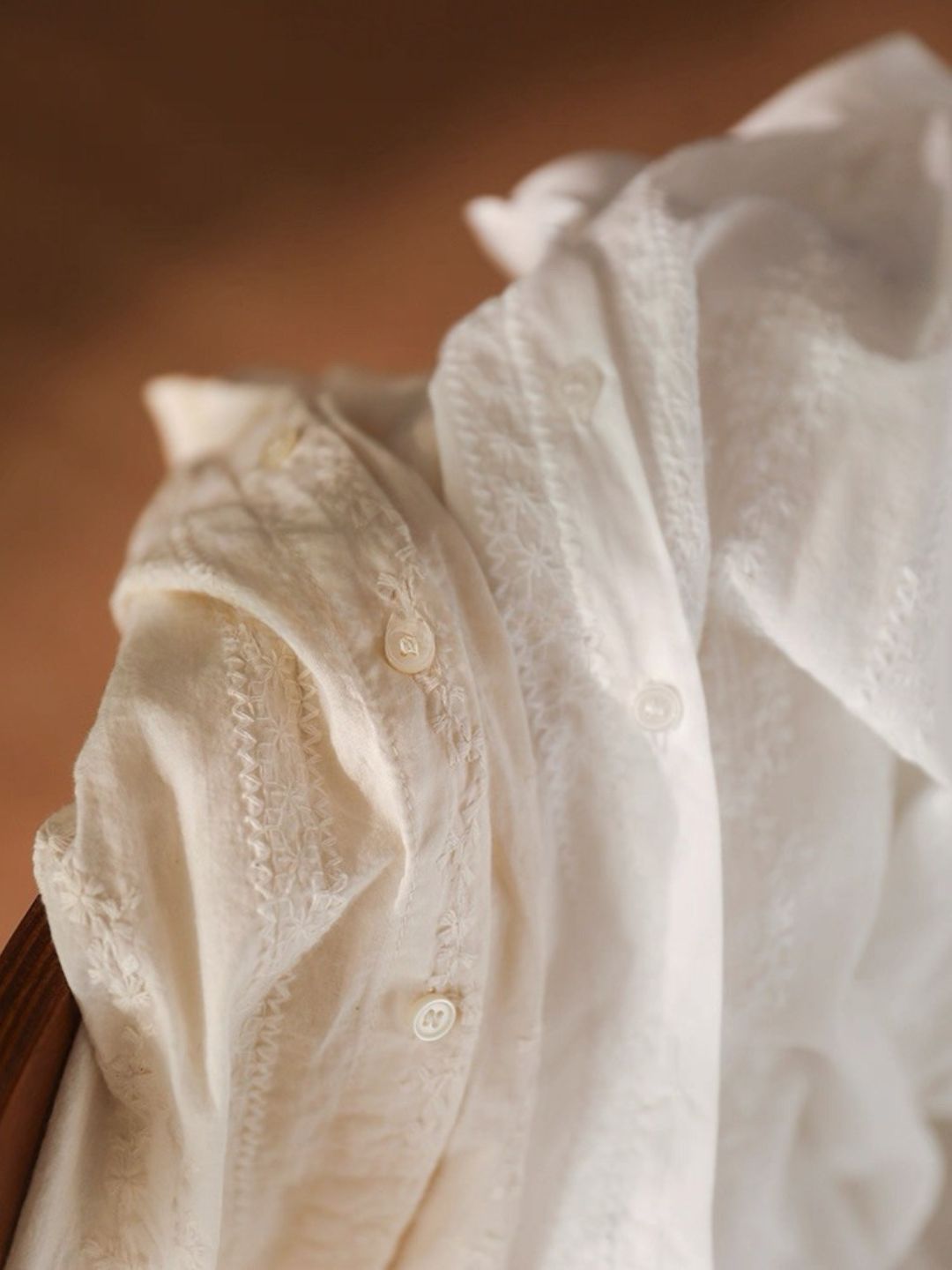 Ling Feng Stand Collar Floral Embosed Top