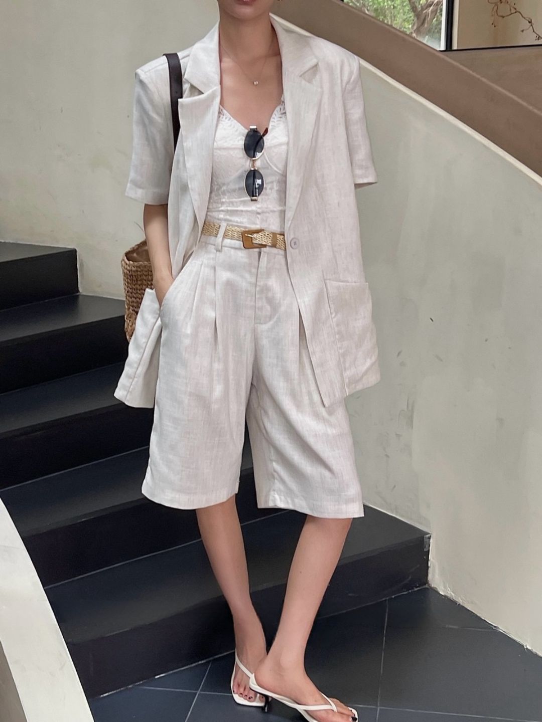 Alma Soft Structured vest Jacket & Bermuda Set