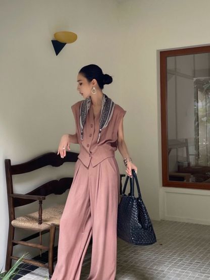 Alianna Vest and Wide Leg Pants Set