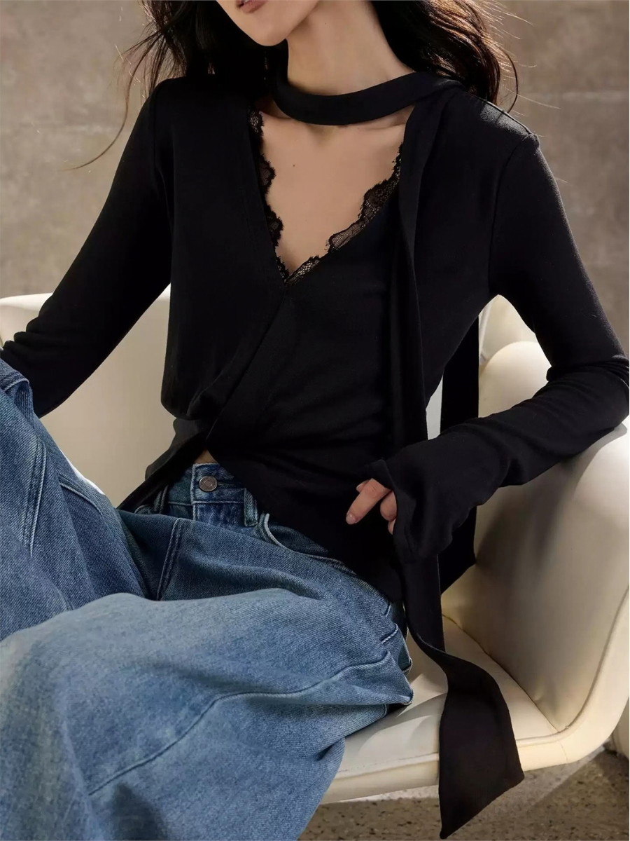 Harmony Lace-Trim Long-Sleeve Top