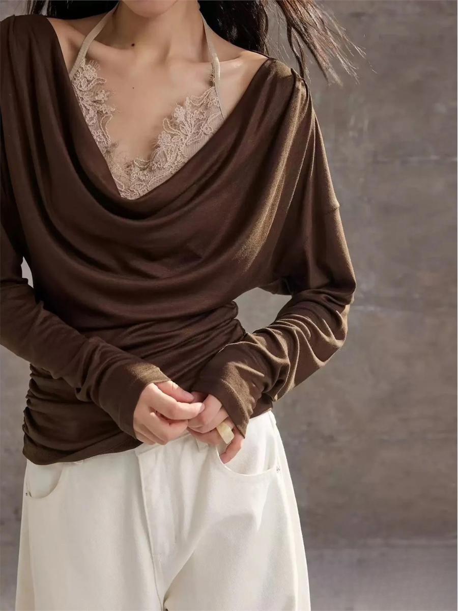 Hesty Two-Piece Halter Neck & Draped Collar Long Sleeve Top (Sold Seperately)