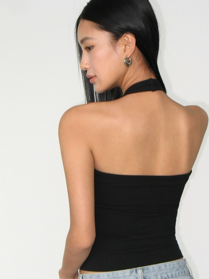 Mabel Halter Neck Knit Top-The Black Bow-