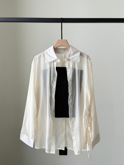 Ding Lan Pull Sting Sheer Shirt with Inner Padded Top (Rejected-Free size)-The Black Bow-