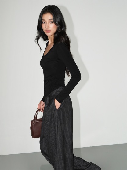 Leona Pinstripe Wide-Leg Trousers