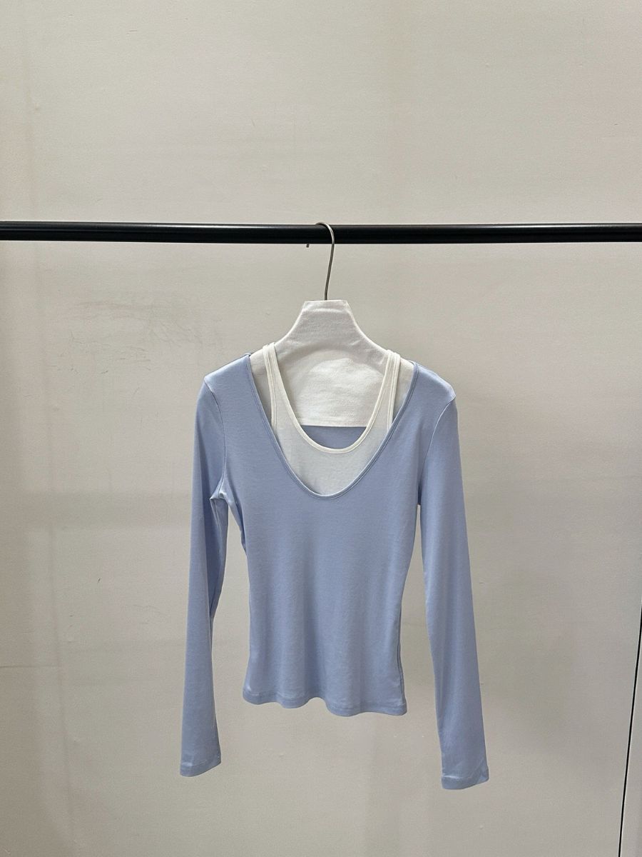 Prep Fake Two-Piece Color Binding Top