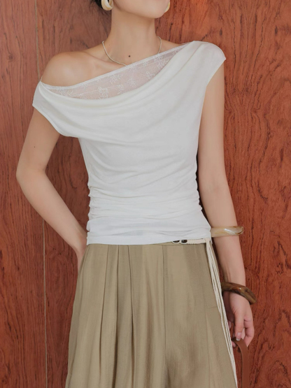 Monroe Lace Trim  One Shoulder Top