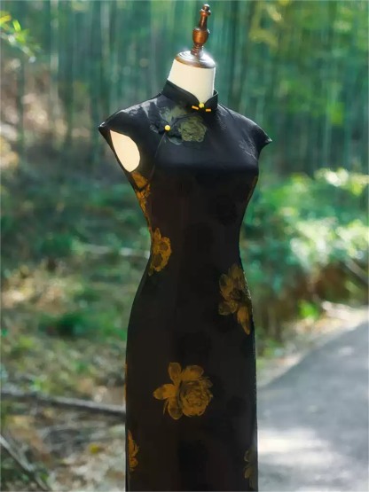 Ya Bie Rose Print Cap Sleeve Cheongsam