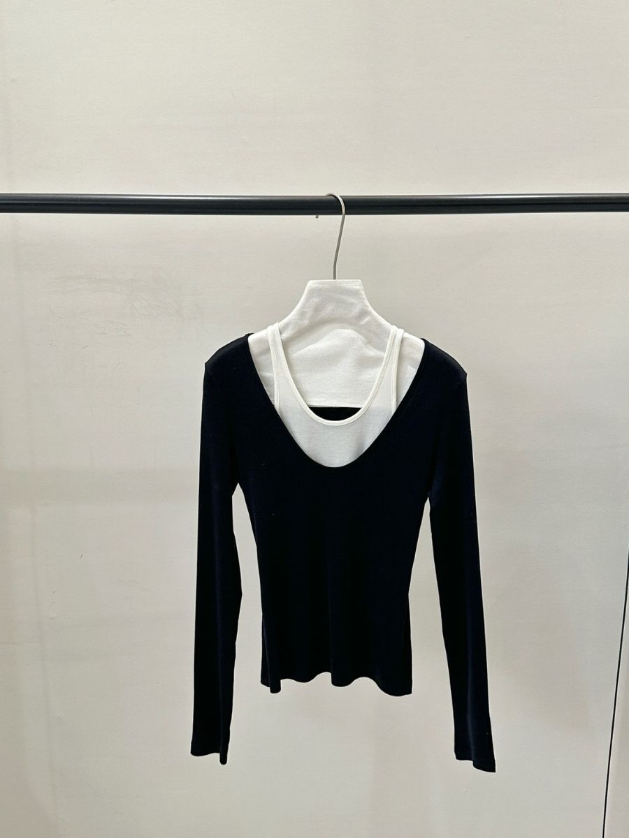 Prep Fake Two-Piece Color Binding Top