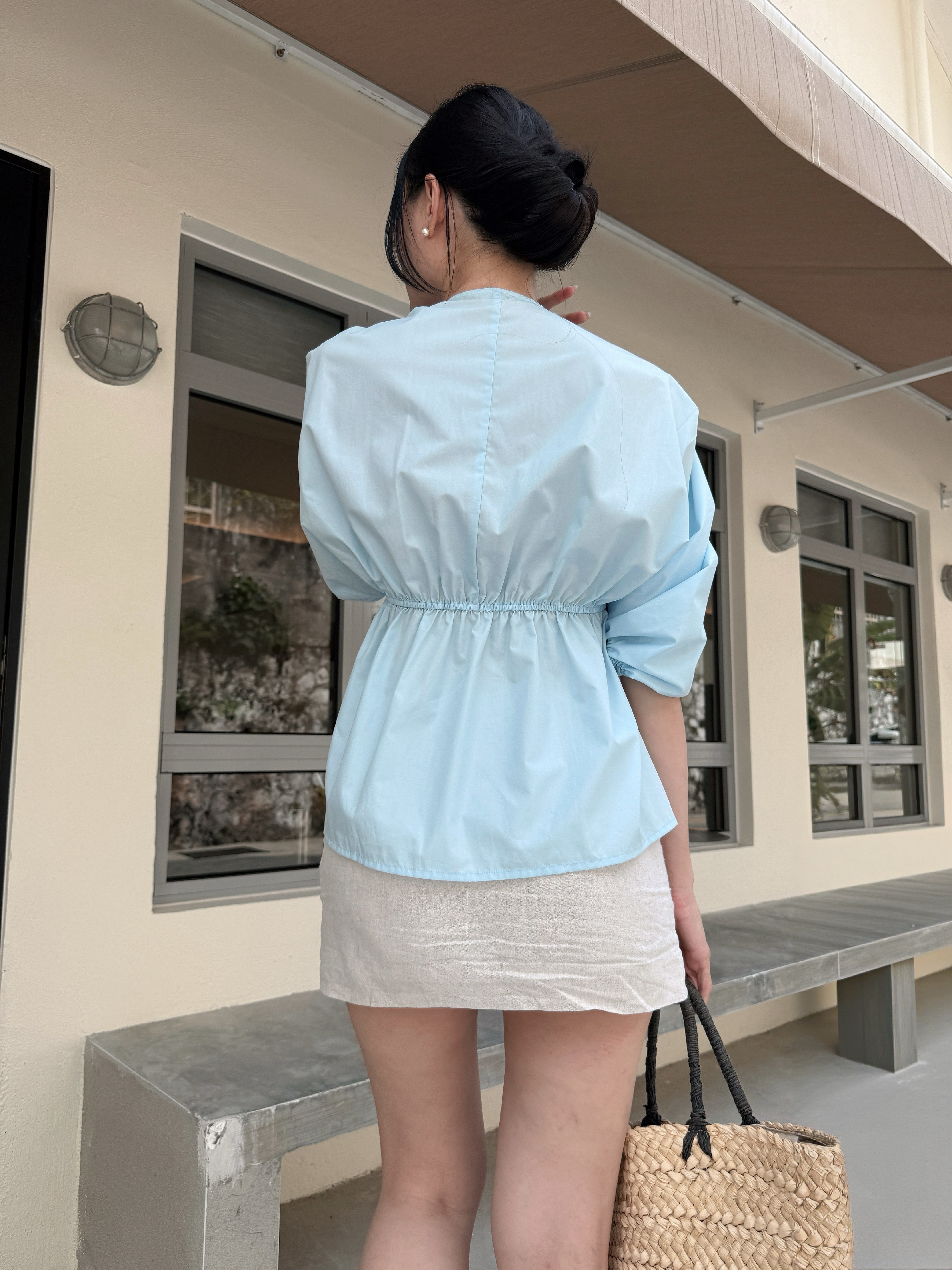 Vienna V Collar Ruched Top