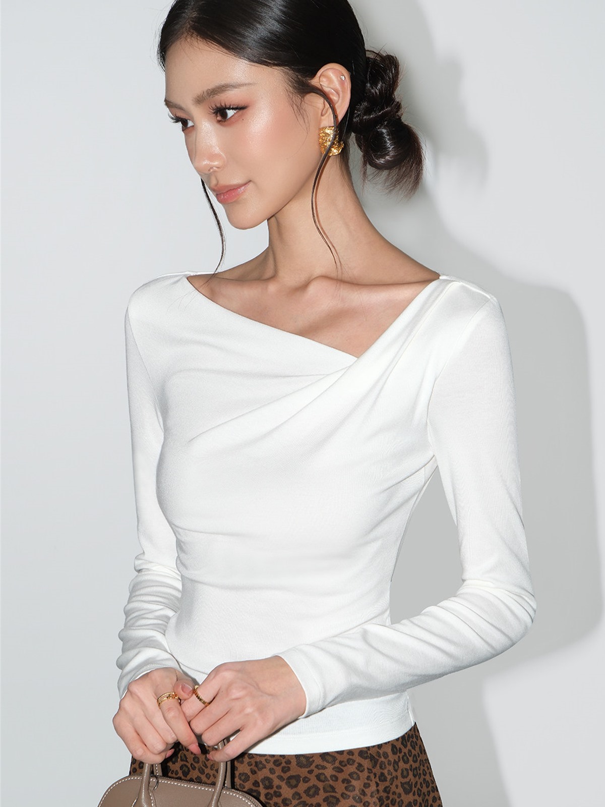 Larissa Asymmetric Ruched Long-Sleeve Top