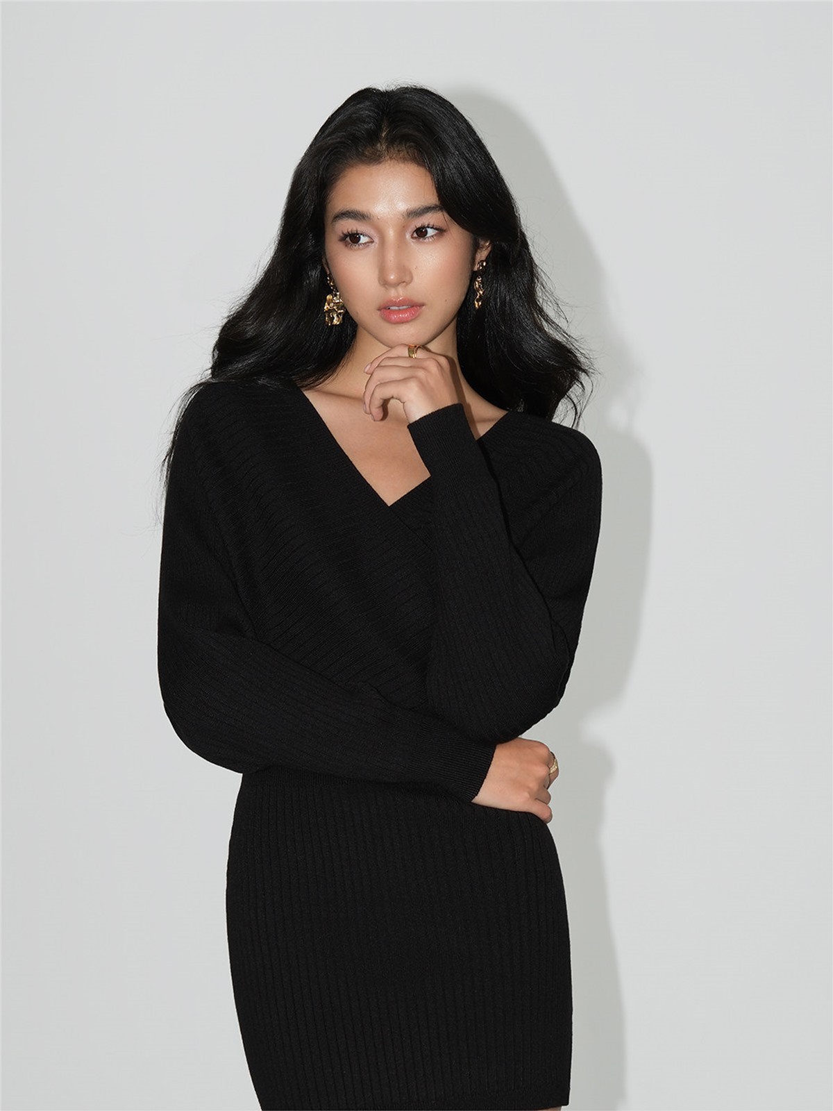 Liana Wrap V-Neck Knit Mini Dress