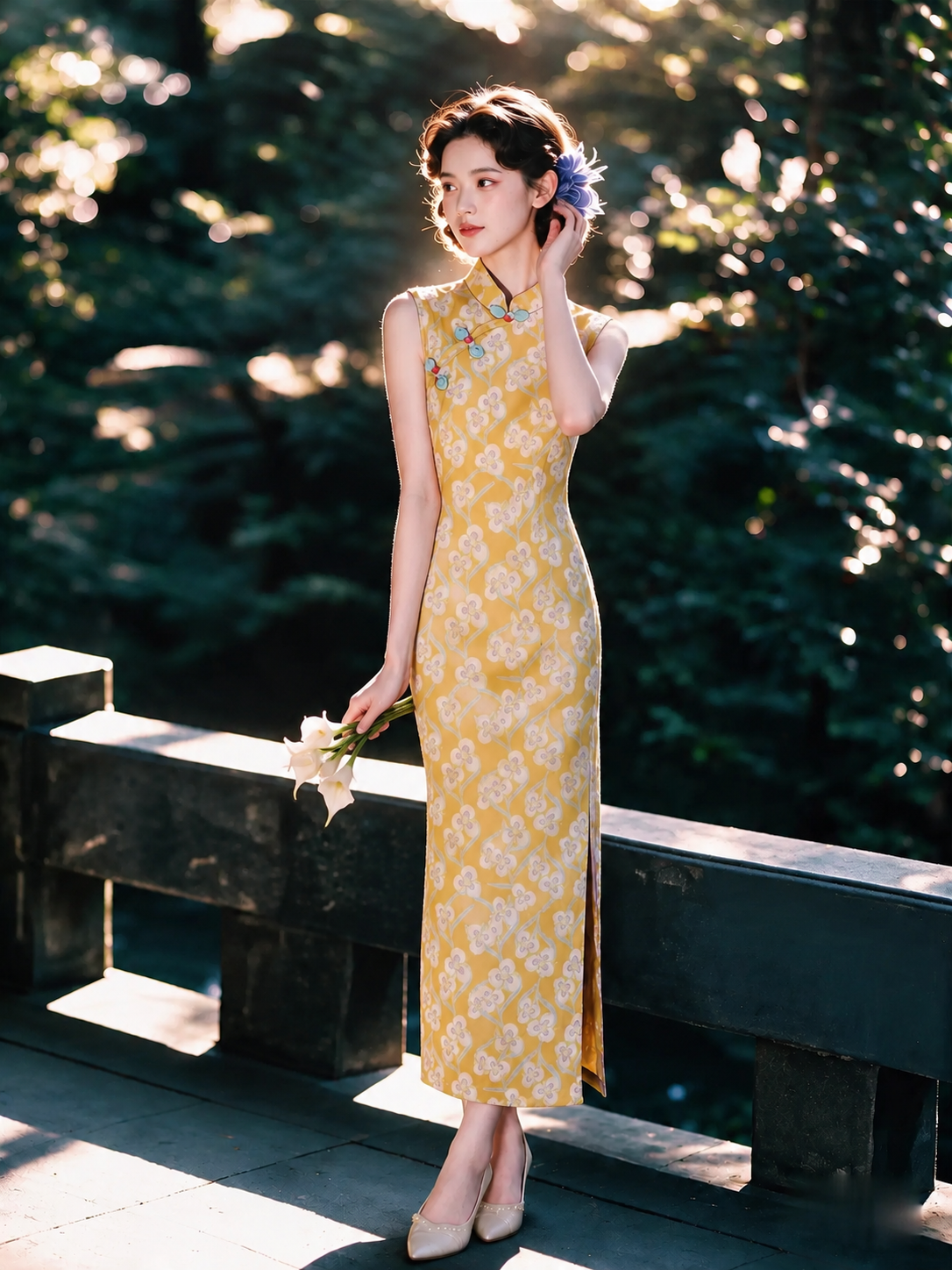 Yun Cao Floral Sleeveless Cheongsam