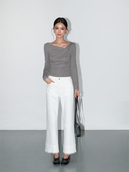 Larissa Asymmetric Ruched Long-Sleeve Top