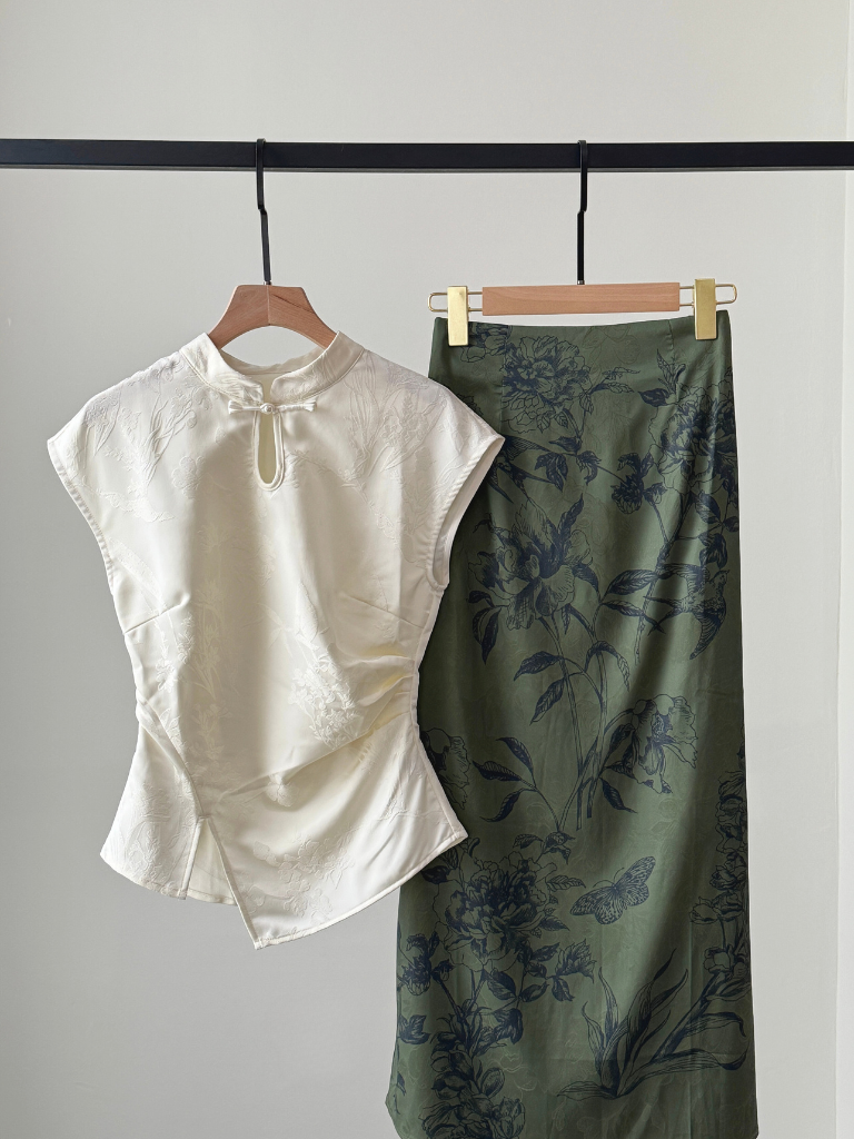 Fang Ye Oriental Printing A-Line Skirt-The Black Bow-