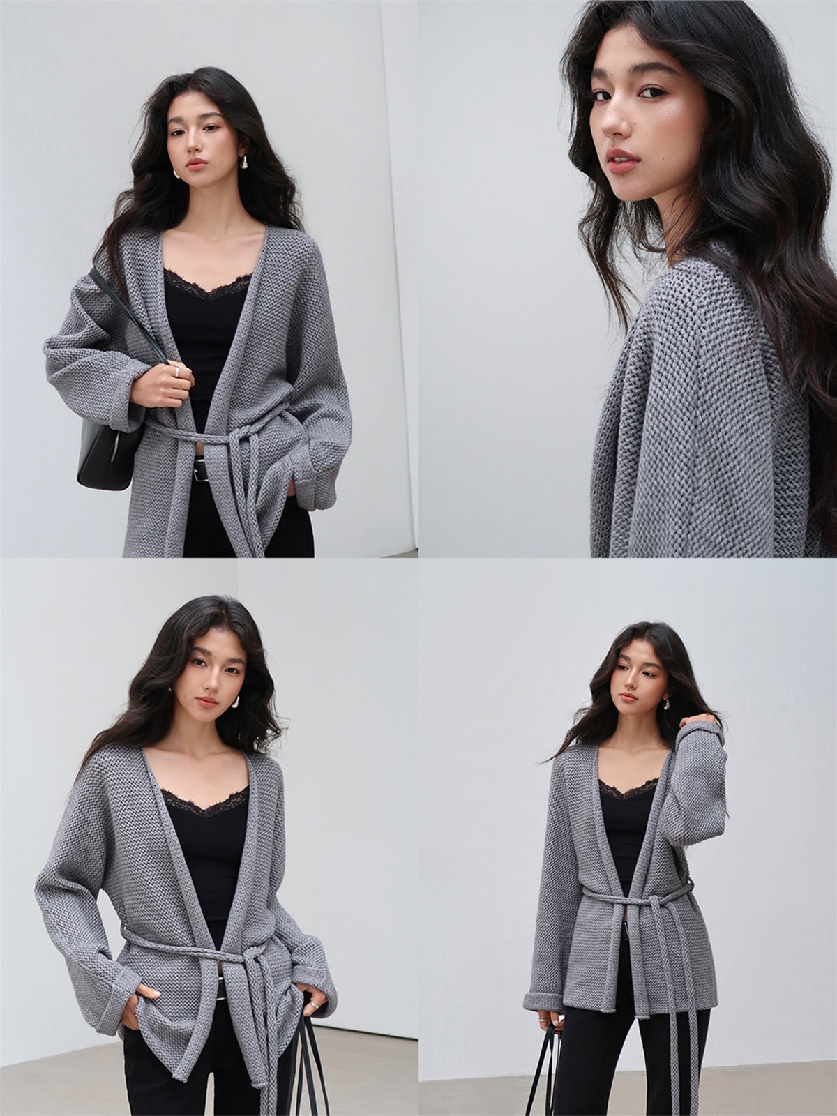 Leontine Belted Longline Knit Cardigan