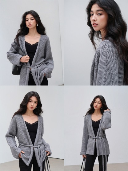 Leontine Belted Longline Knit Cardigan