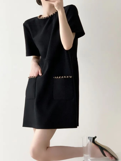 Leticia Metal Chain Shift Dress-The Black Bow-