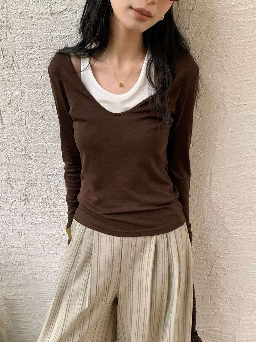 Prep Fake Two-Piece Color Binding Top