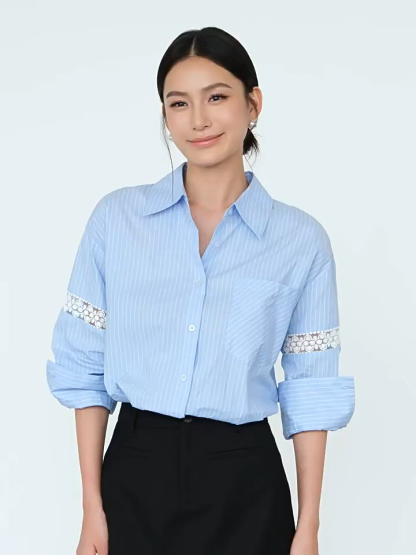 Adrianna Crochet Trim Sleeve Shirt