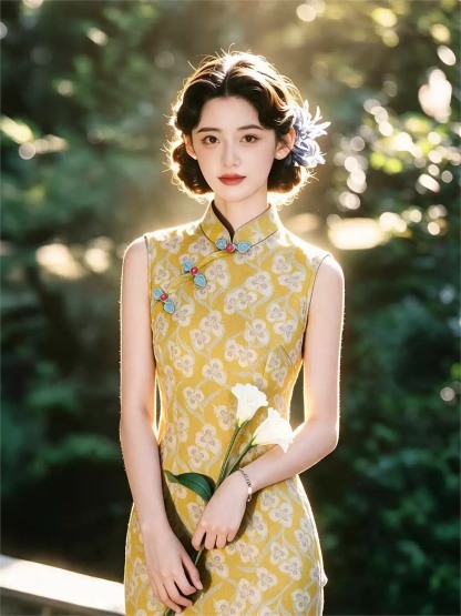 Yun Cao Floral Sleeveless Cheongsam