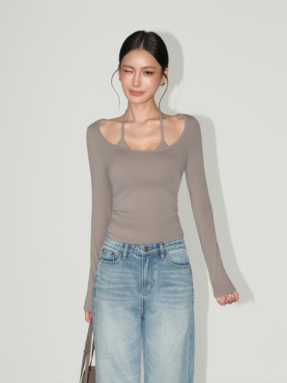 Lucinda Binding-Strap Scoop-Neck Top