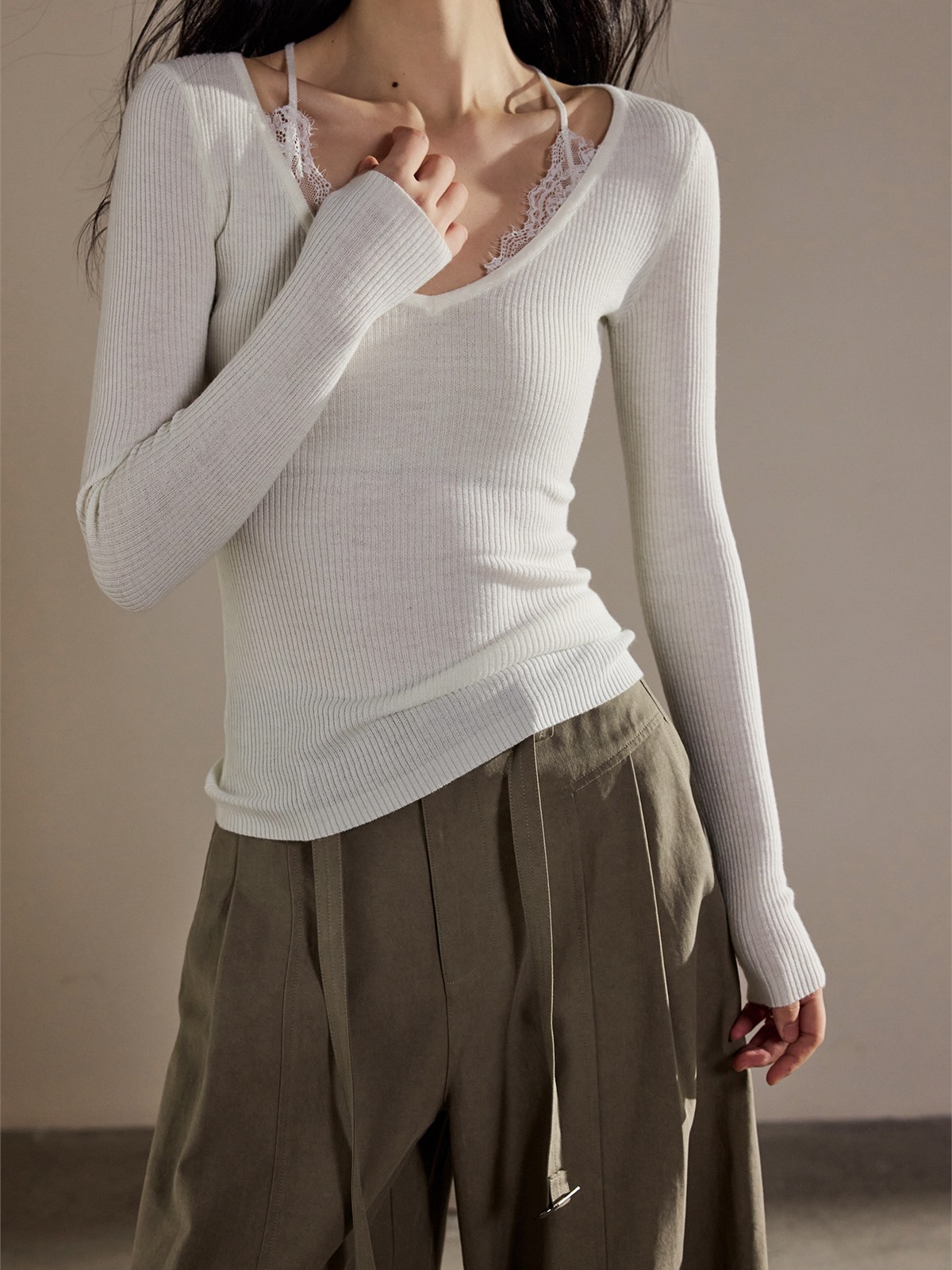 Hazel Lace-Trim Long-Sleeve Top