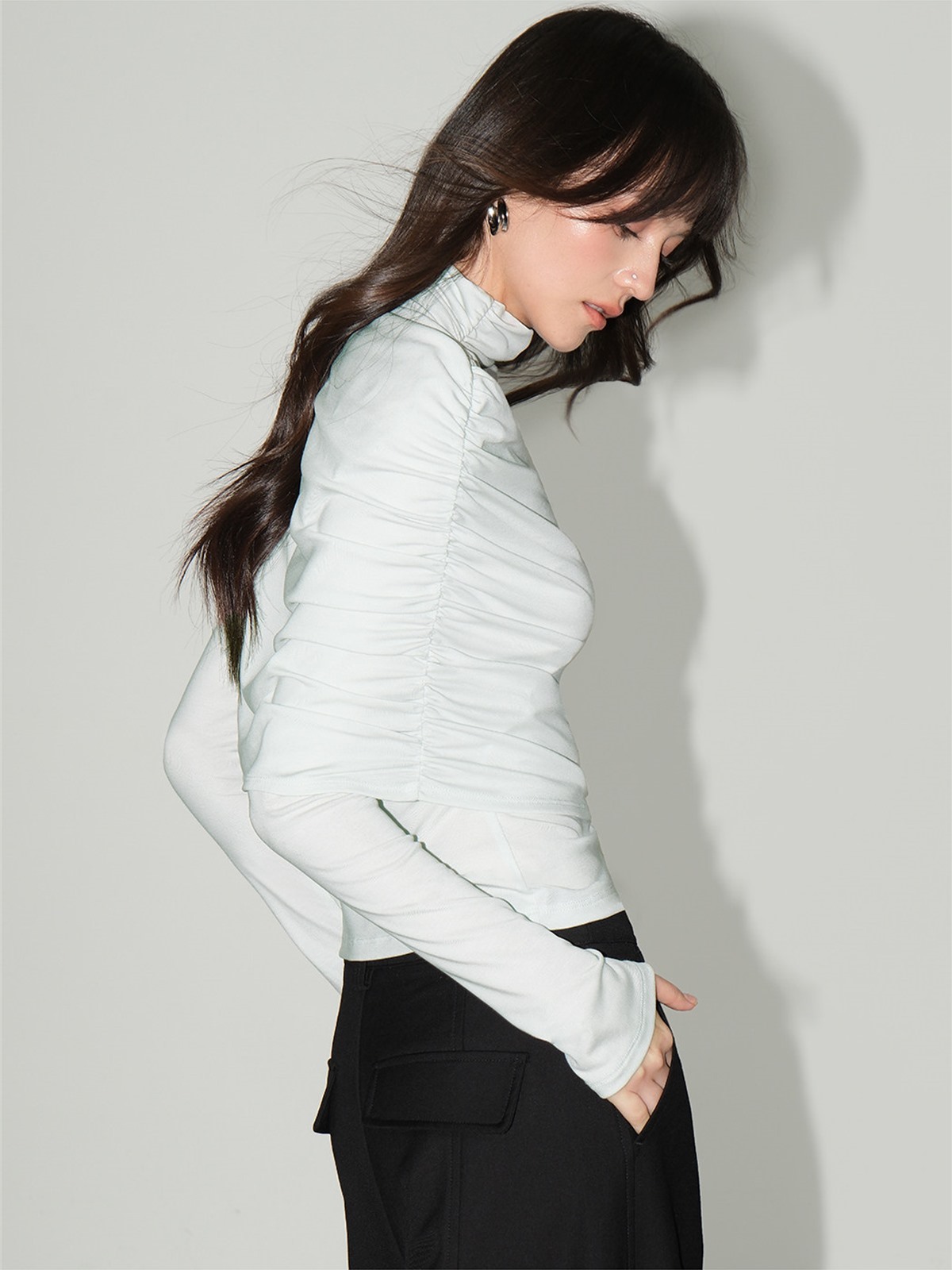 Leonora Ruched Turtleneck Layered Top