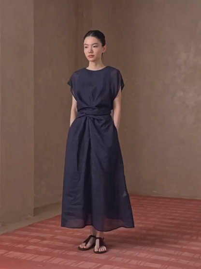 Hollis Waist Knot Ramie Linen Dress