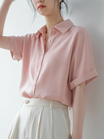 Mairea Mid Sleeve Satin Shirt-The Black Bow-