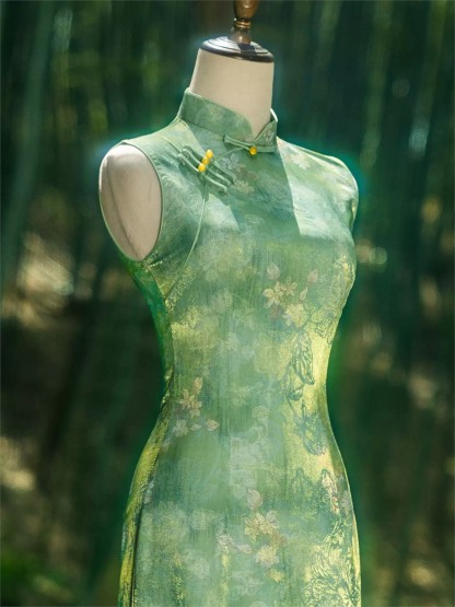 Yun Chu Floral Jacquard Sleeveless Cheongsam