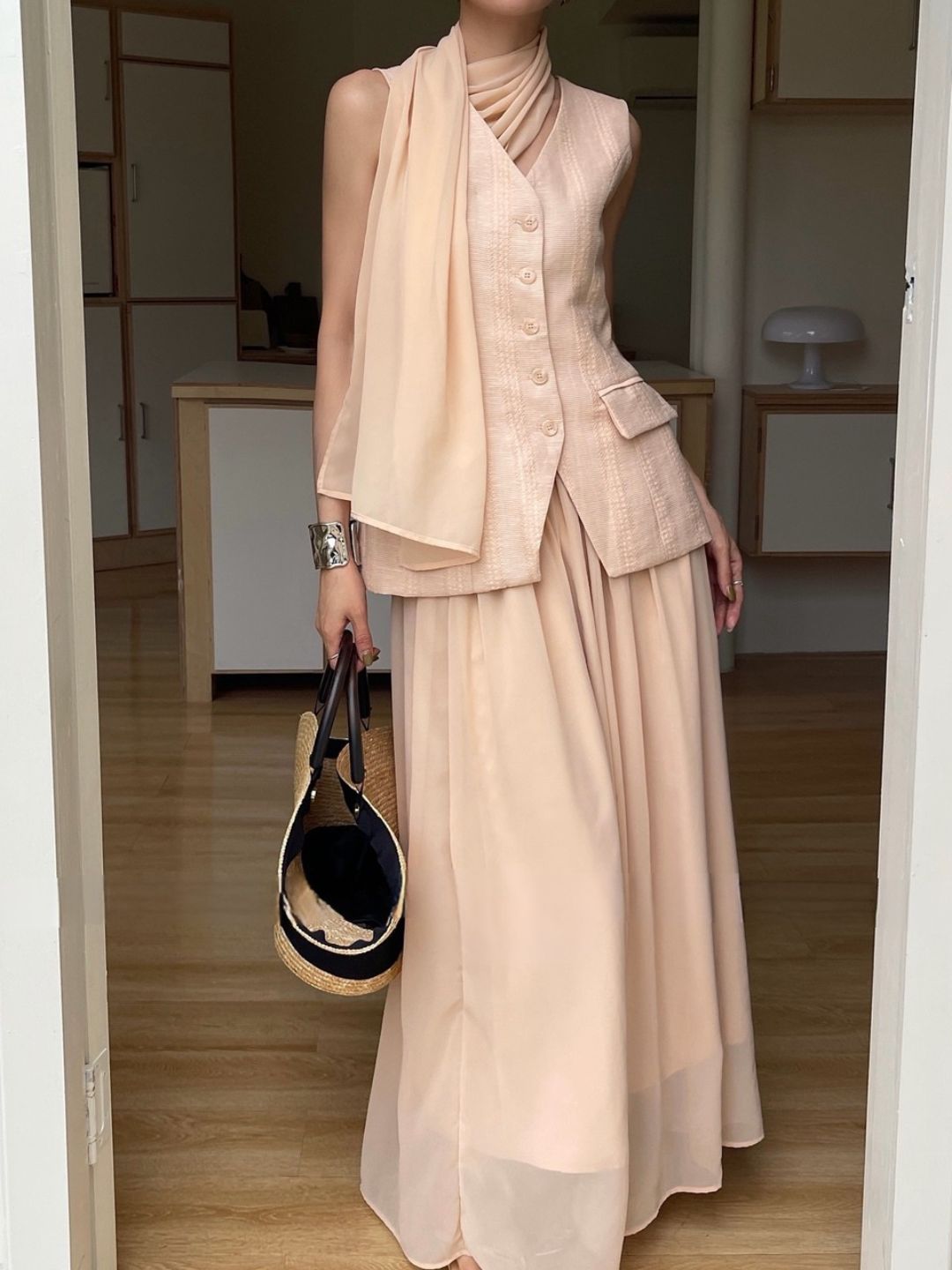 Arabelle Textured Verst & Chiffon Skirt Set