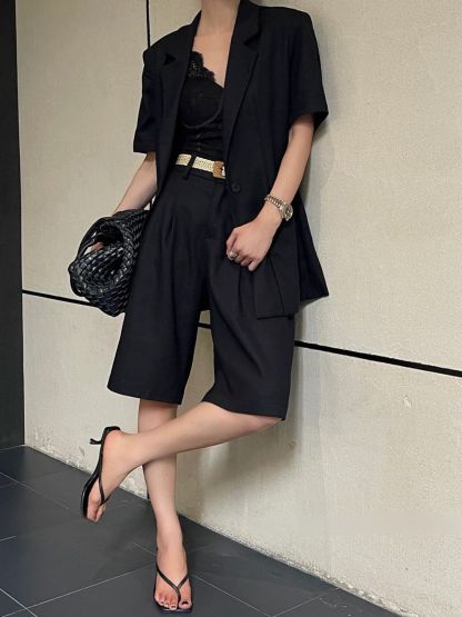 Alma Soft Structured vest Jacket & Bermuda Set