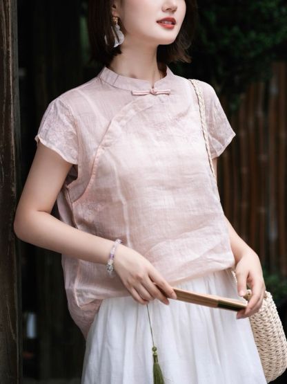 Ling Fei Semi Transparent Ramie Oriental Top