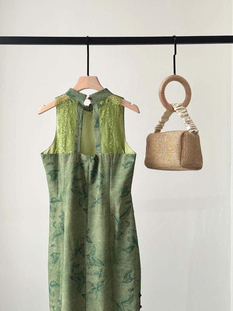 Wen's Back Lace Cheongsam - Green-The Black Bow-