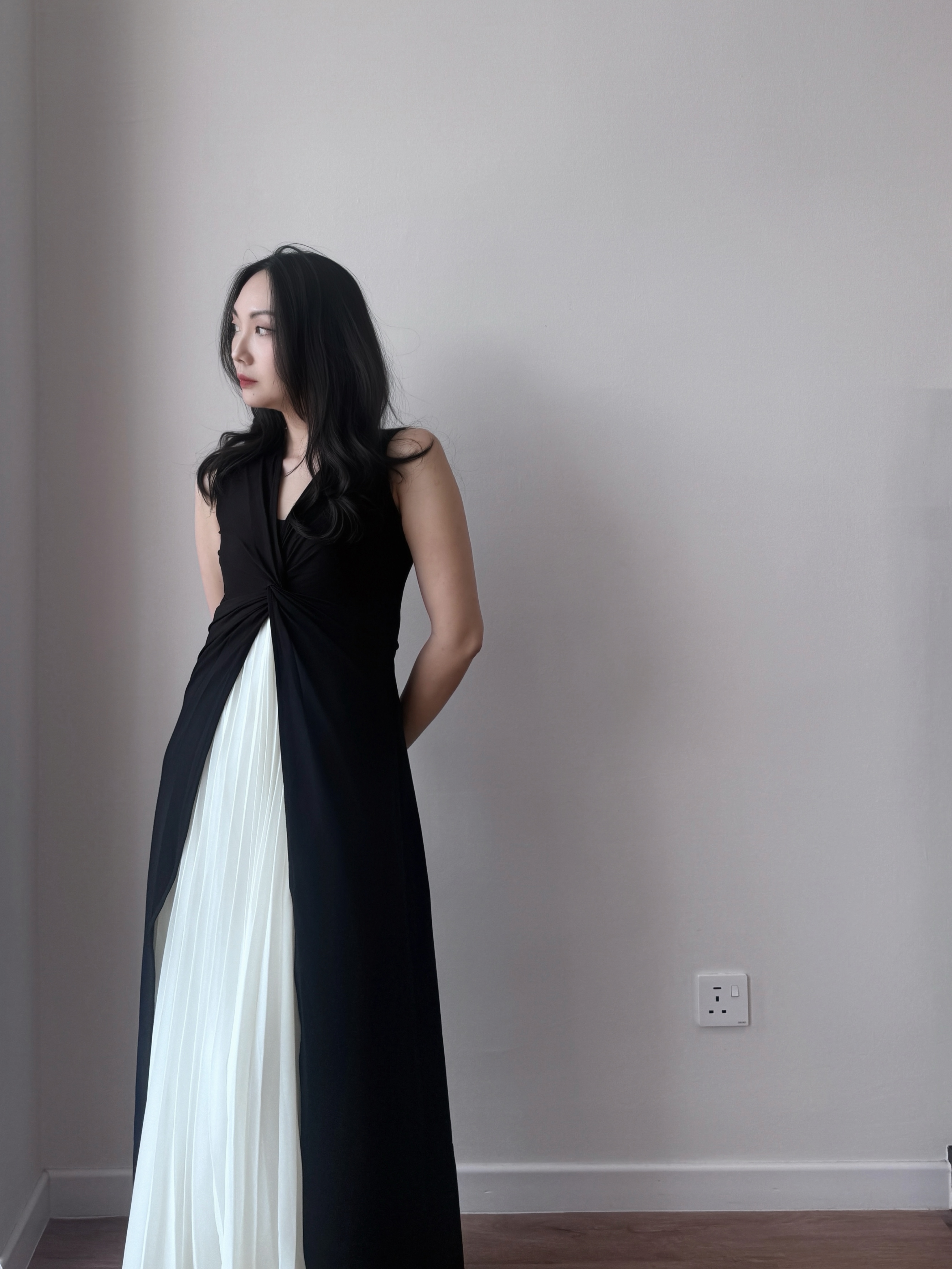 Channy Two-Piece Front Twist Color Block Maxi Dress