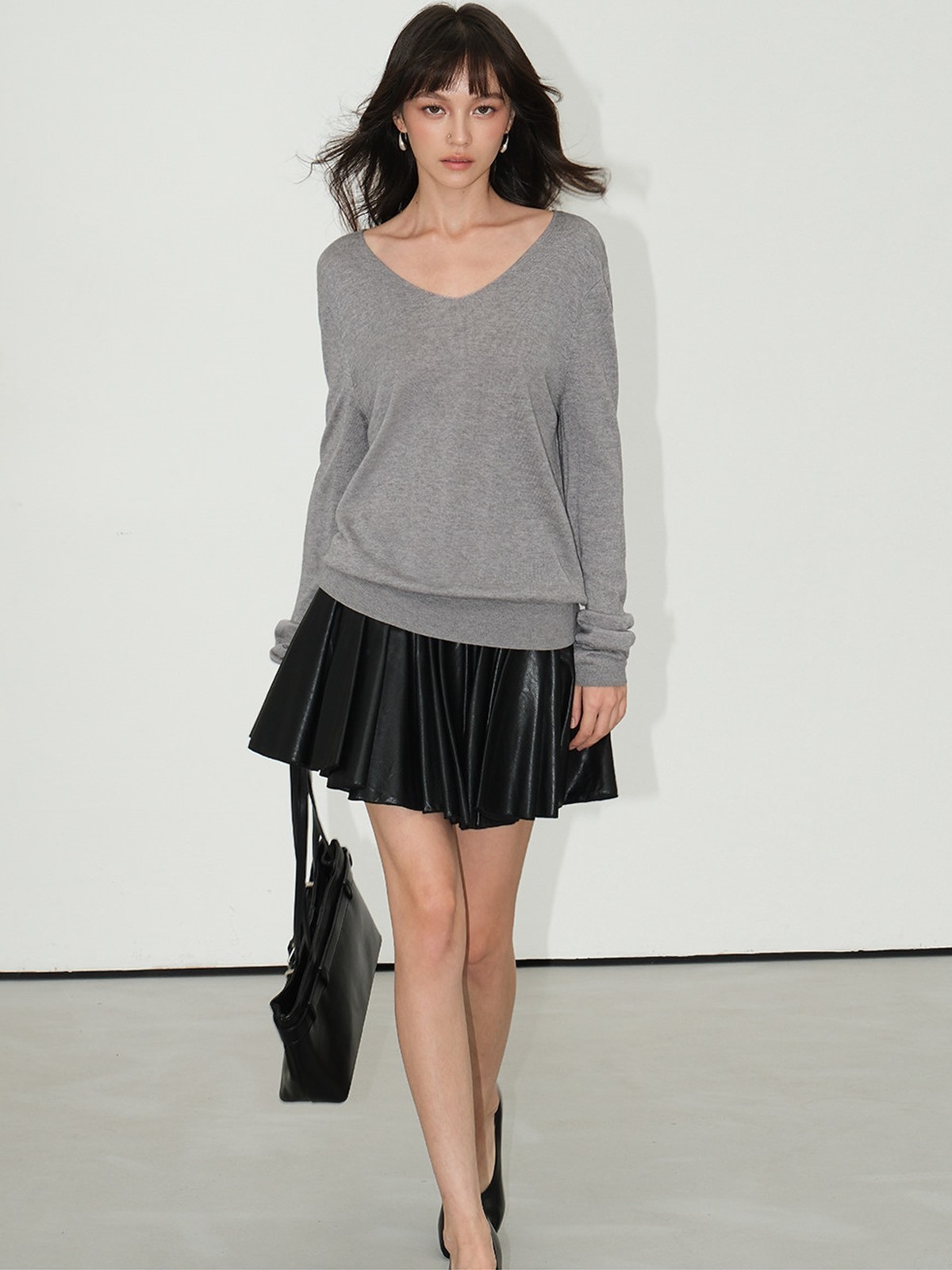 Lucienne Relaxed V-Neck Wool-Blend Knit Top