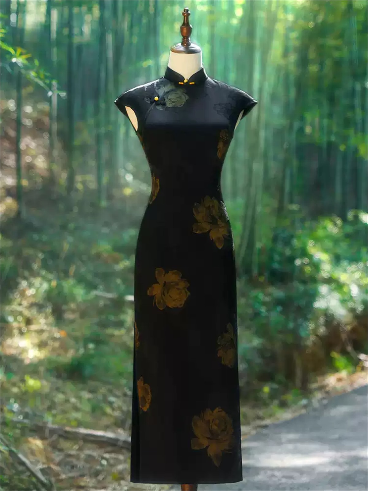Ya Bie Rose Print Cap Sleeve Cheongsam