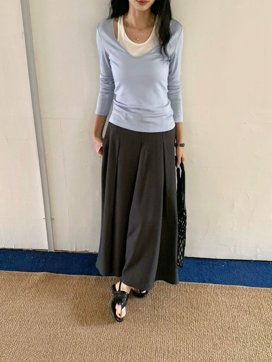 Prep Fake Two-Piece Color Binding Top