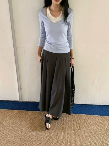 Prep Fake Two-Piece Color Binding Top