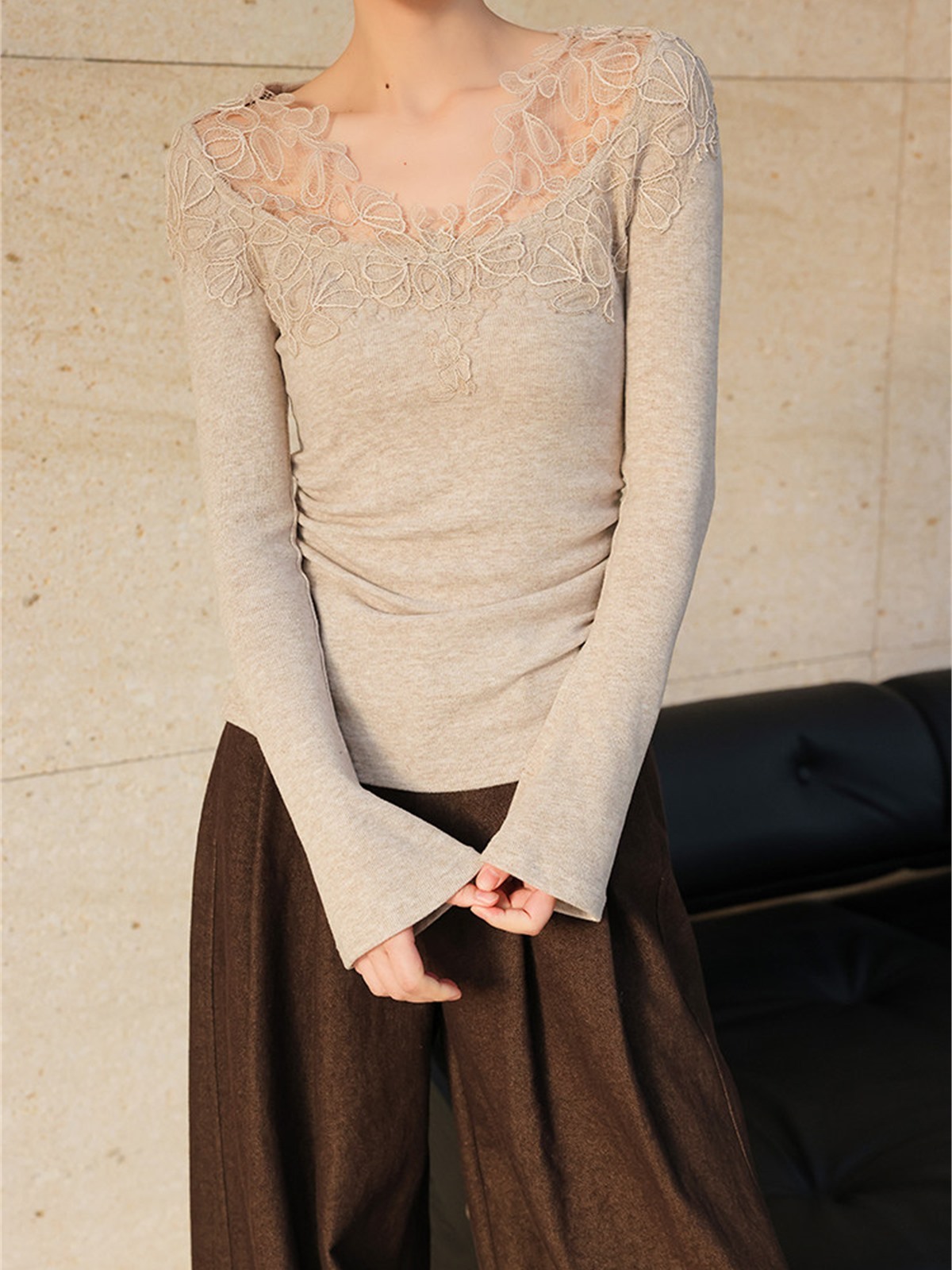 Harmony Lace-Trim Knit Top