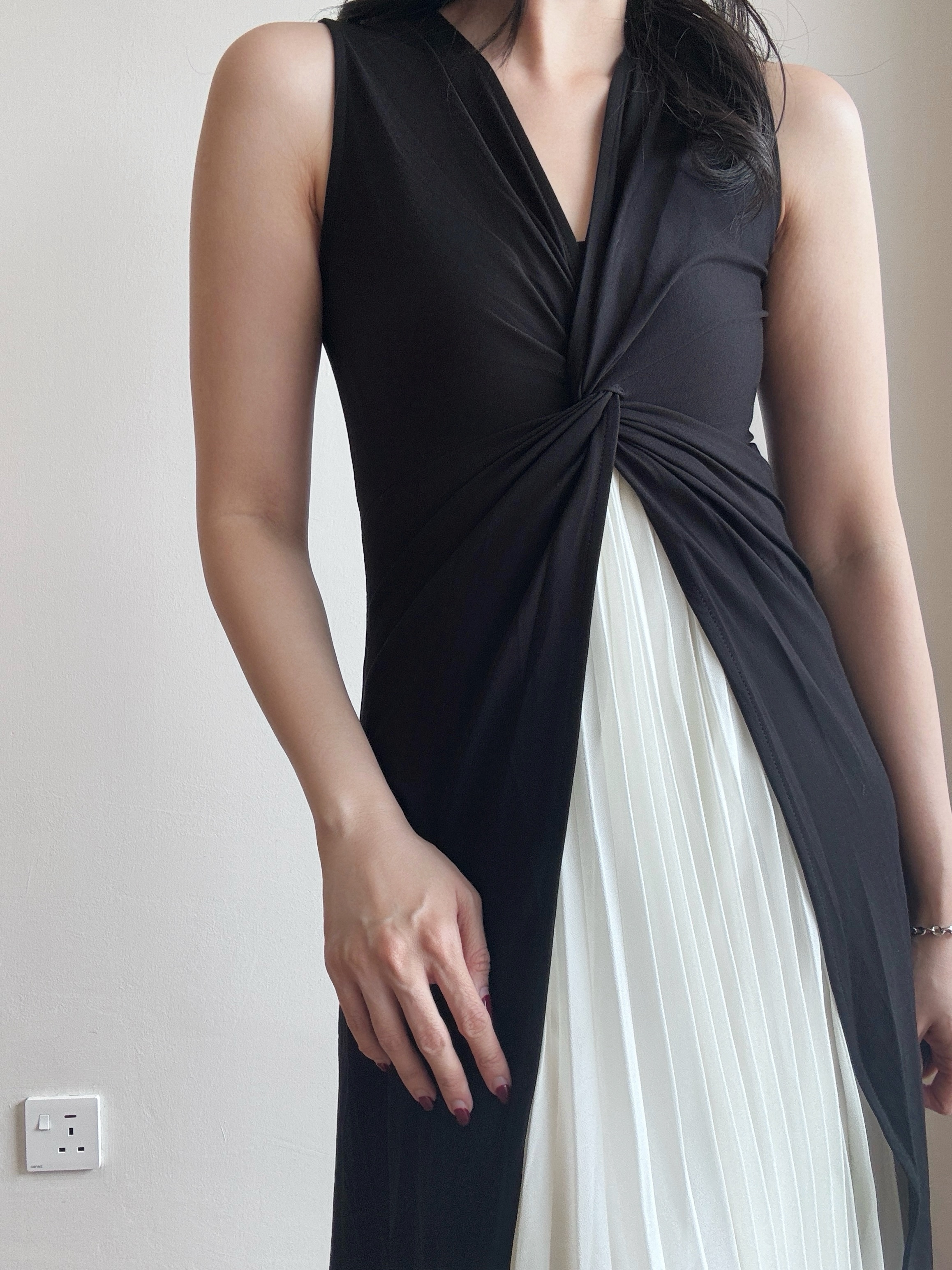 Channy Two-Piece Front Twist Color Block Maxi Dress
