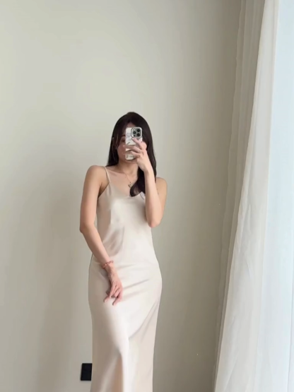 Felicie V-Neck Satin Cami Dress