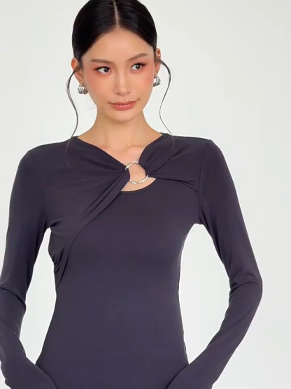 Lisette Ring-Detail Asymmetric Top