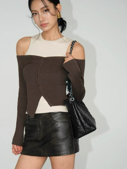 Amanda Cold Shoulder Fake Two Pieces Knit Top