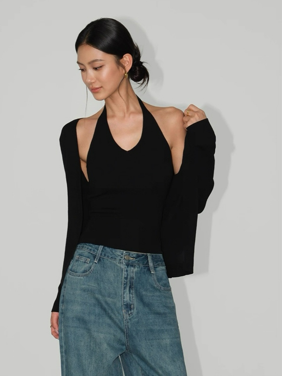 Amiya Cardigan and Halter Neck Knit Top